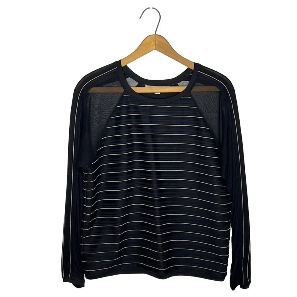 Jonathan Simkhai Mesh Sheer Sleeve Striped Designer Blouse M